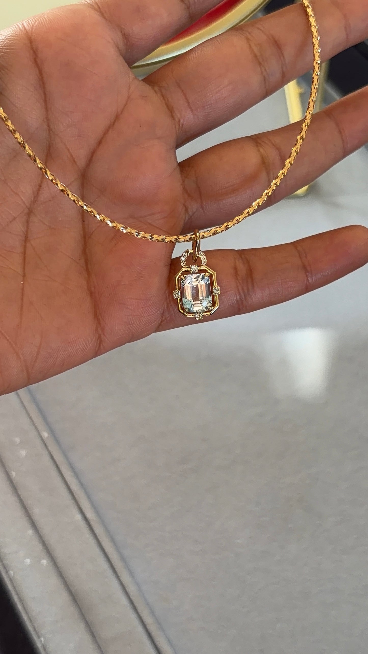 Natural diamond topaz gold pendant necklace for women