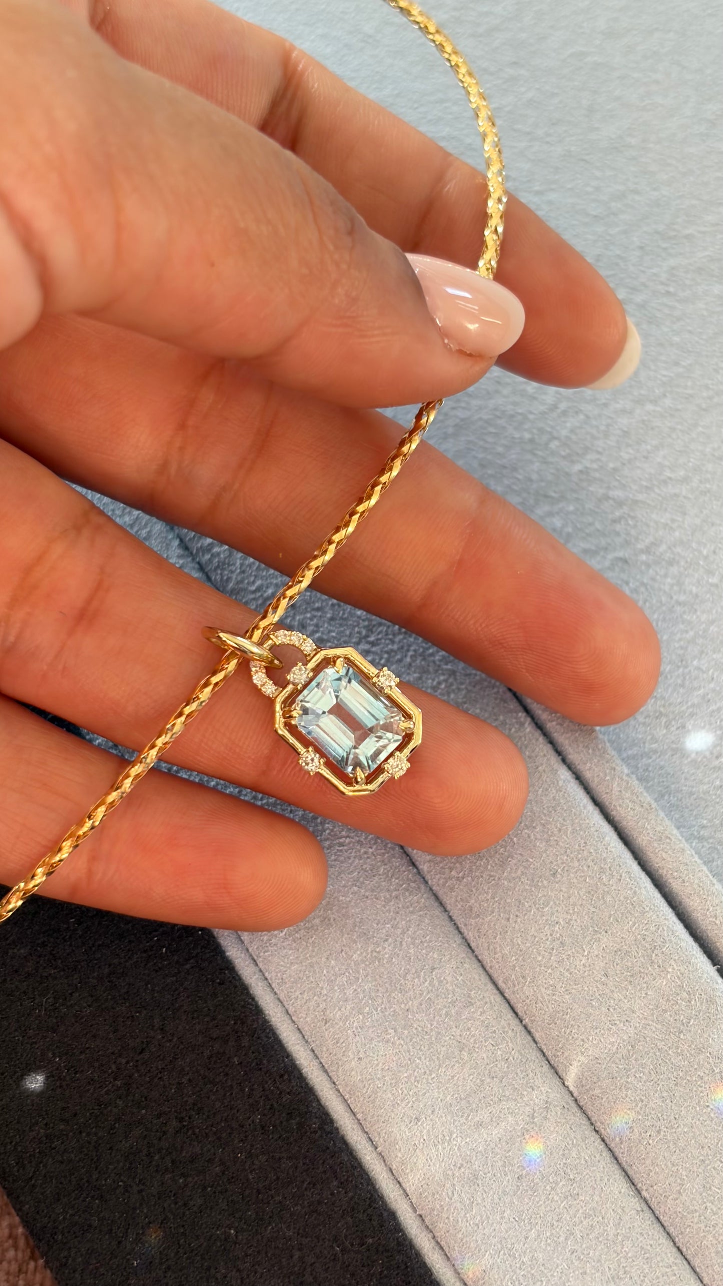 Natural diamond topaz gold pendant necklace for women