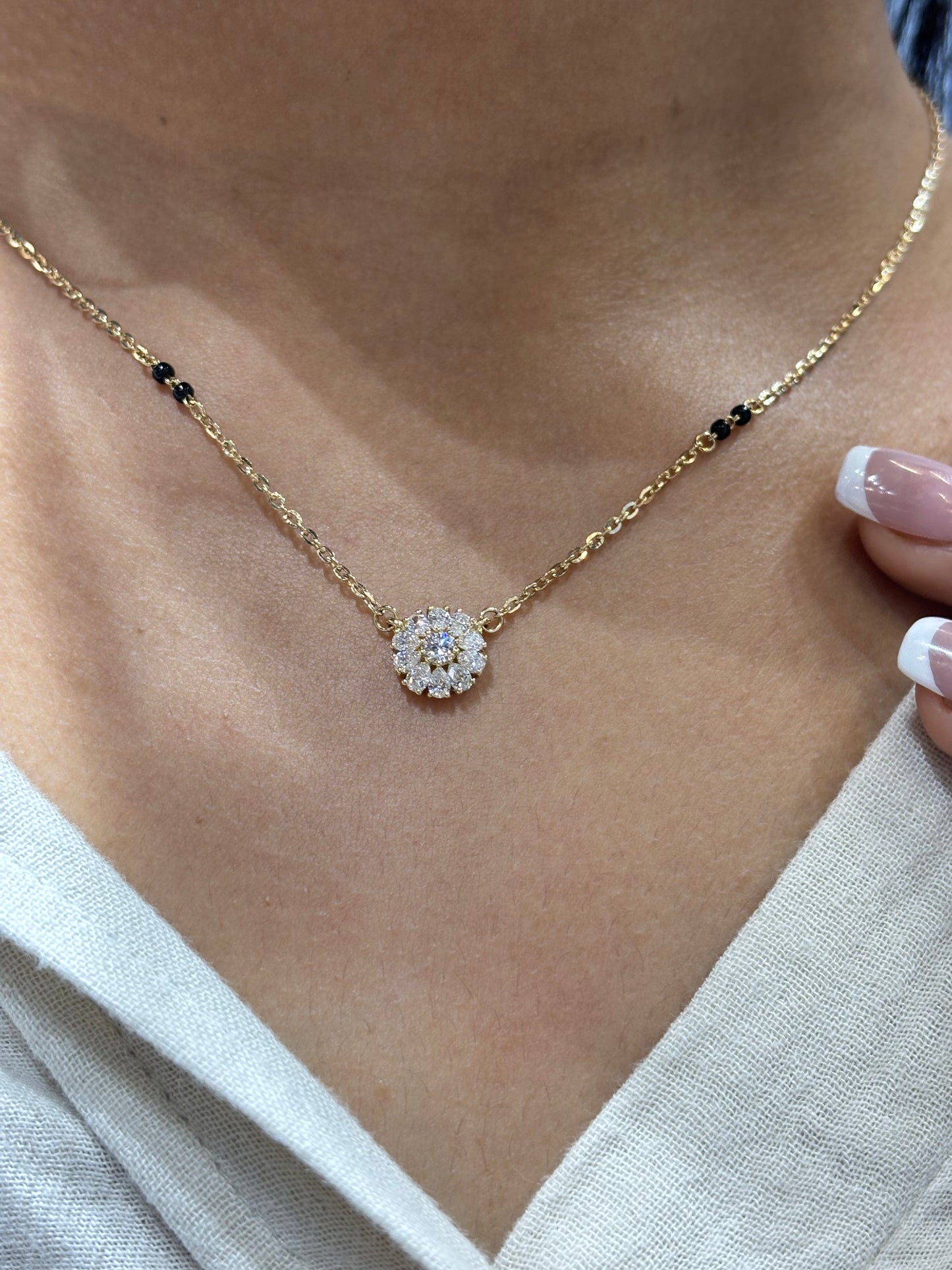 Surya Diamond Mangalsutra - Gold Cluster Pendant Chain | Traditional Indian Jewelry