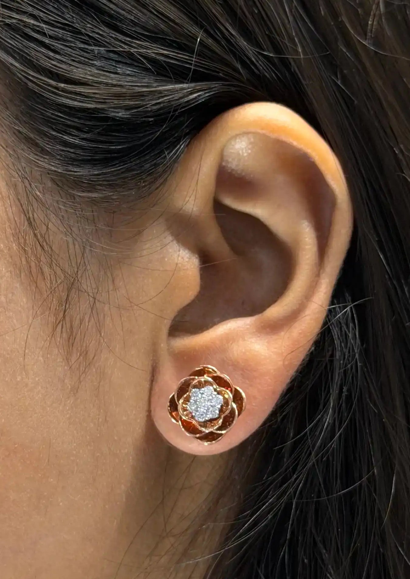 Rose Gold Floral Diamond Stud Earrings