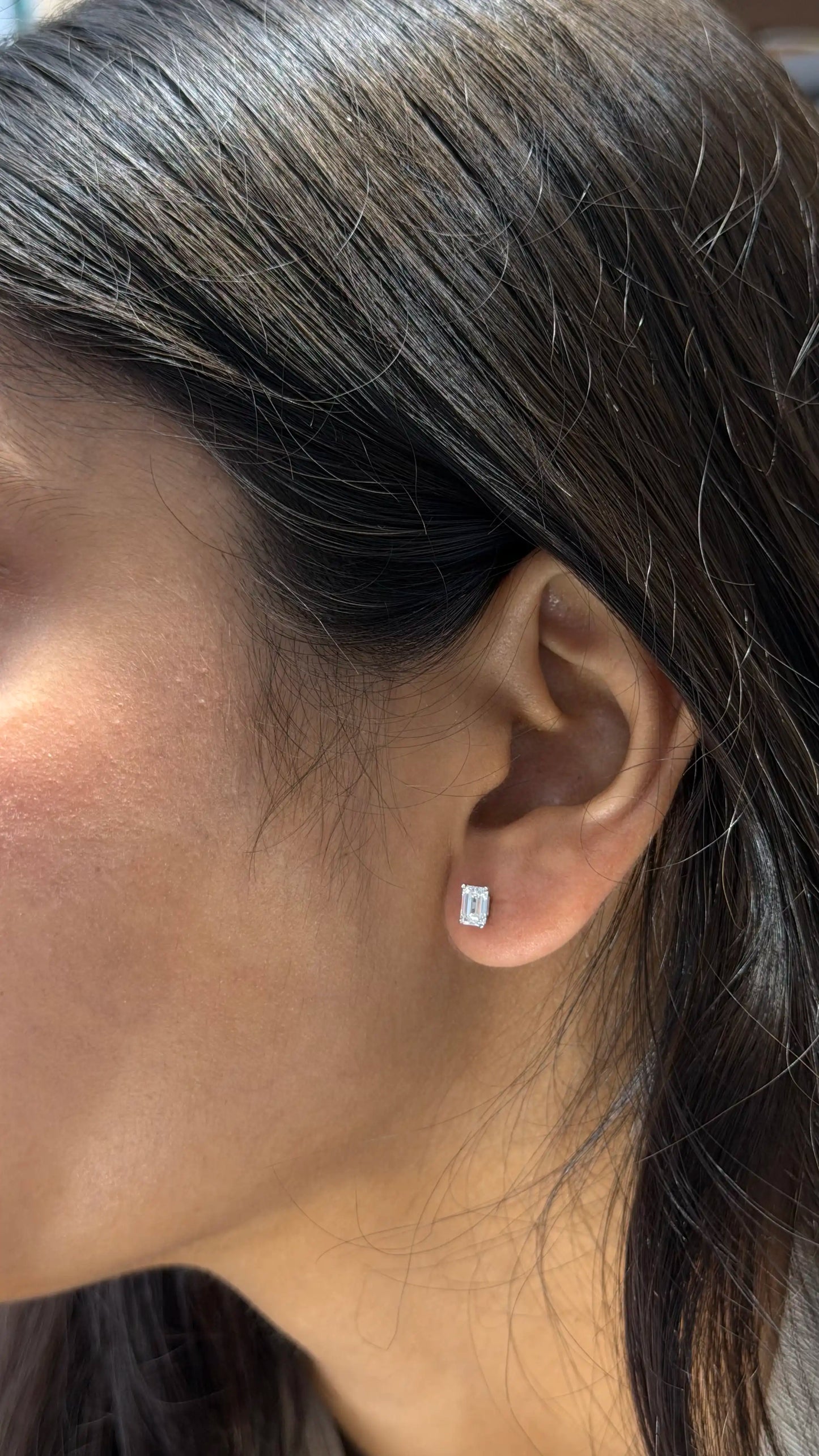 Emerald Cut Diamond Solitaire Stud Earrings