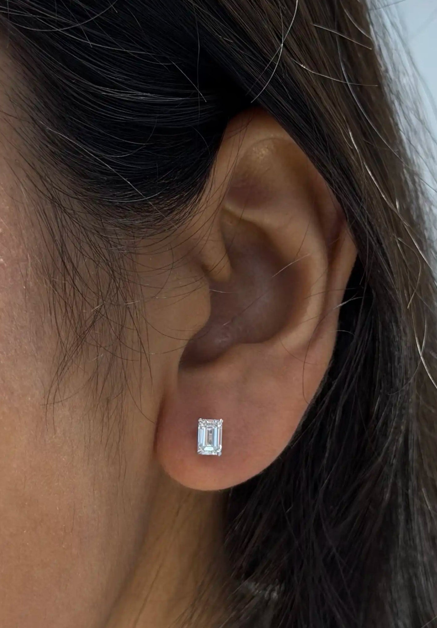 Emerald Cut Diamond Solitaire Stud Earrings