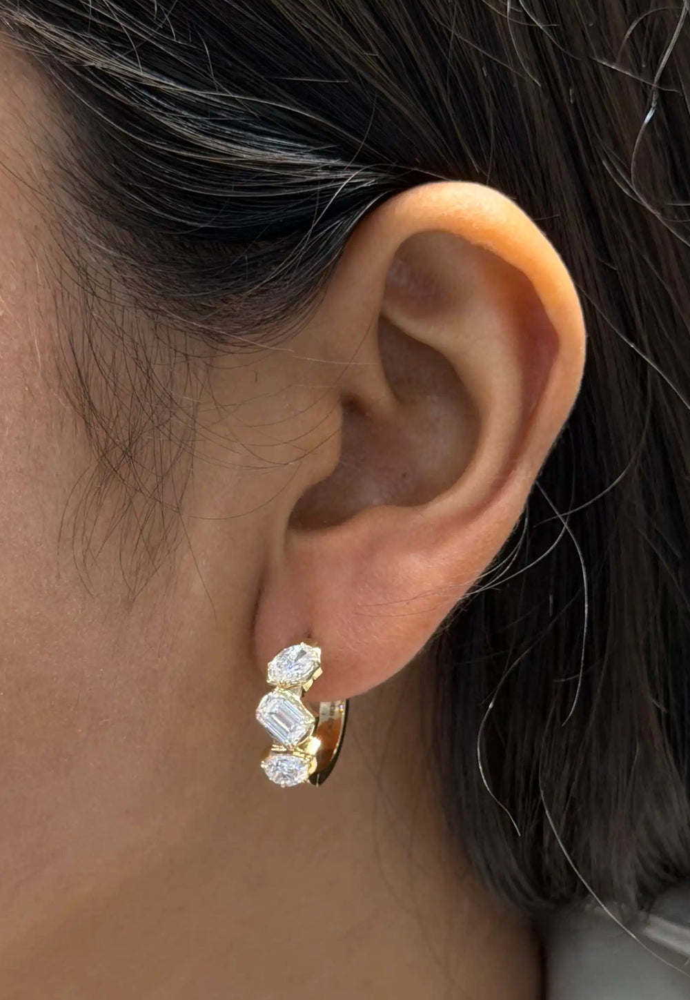 Ardhya Multi Shape Diamond Bali Earrings in Crown Setting | Lab-Grown Diamond