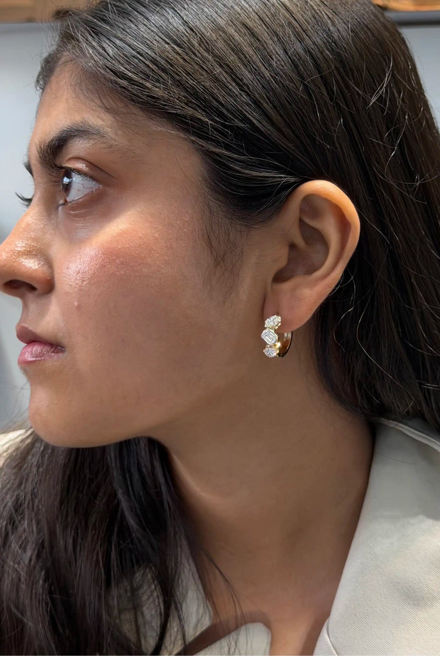 Ardhya Multi Shape Diamond Hoop Earrings in Crown Setting
