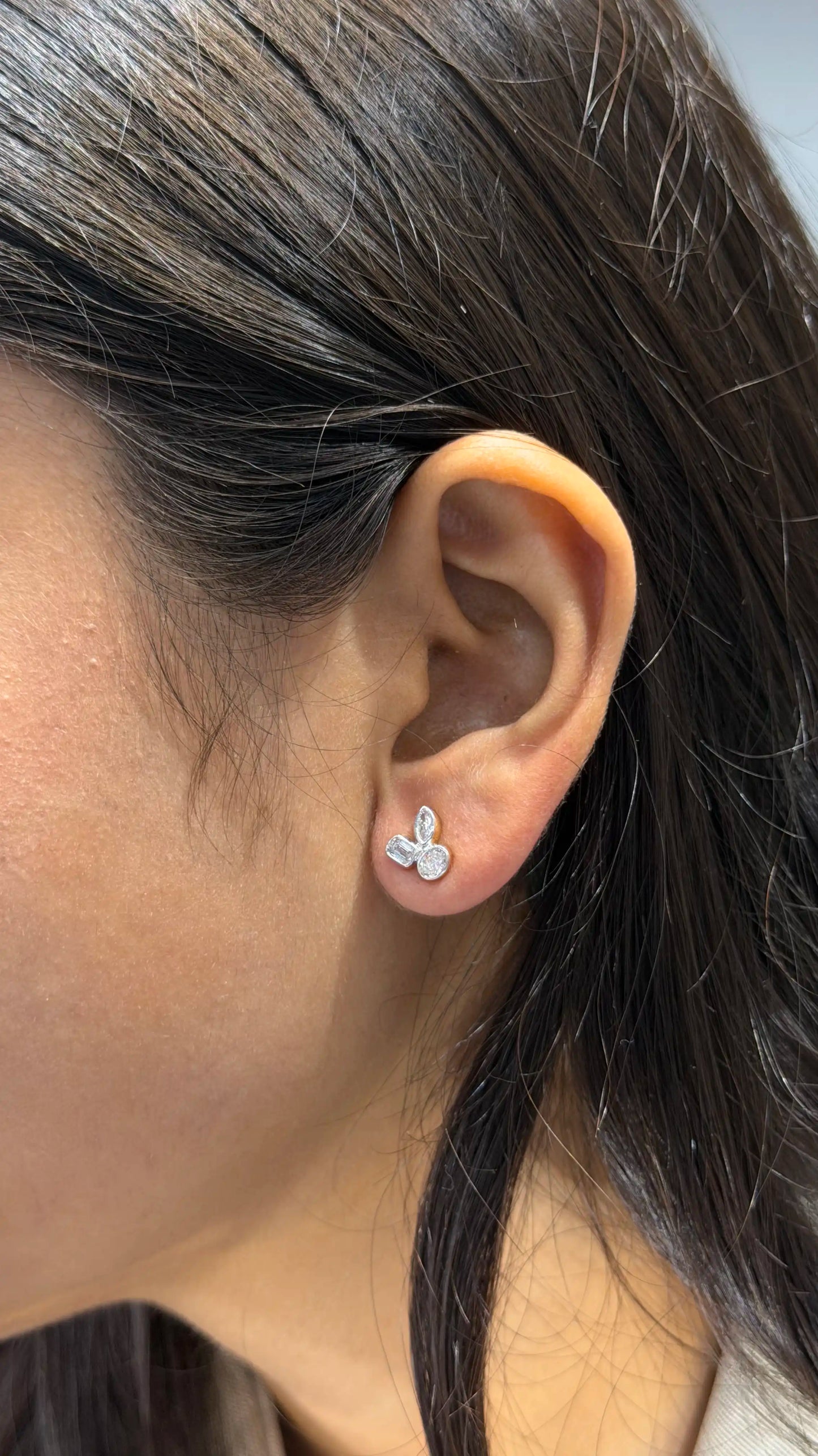 Multi Shape Diamond Cluster Stud Earrings