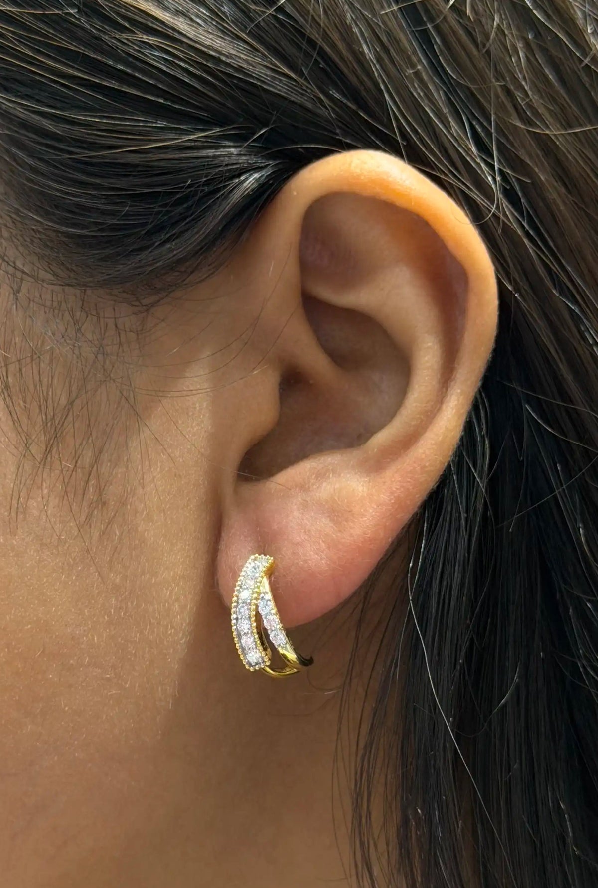Diamond Pavé Hoop Lab-Grown Diamond Earrings, IGI-Certified, 14K 18K Gold, front view
