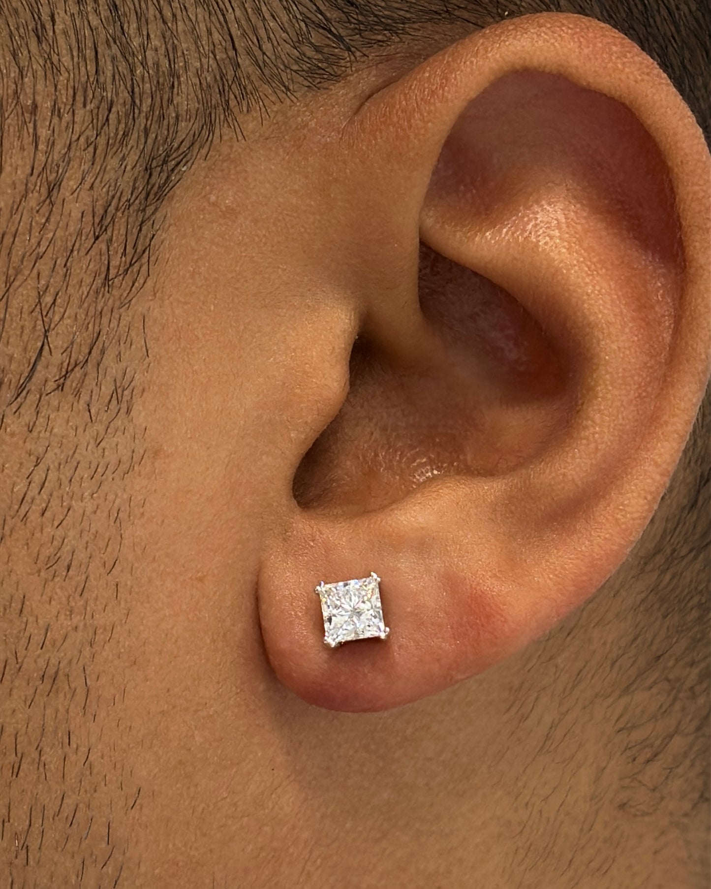 Men's Princess Cut Diamond Stud Earring | 8-Prong Setting