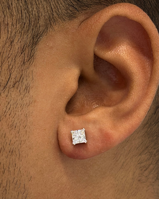 Men's Princess Cut Diamond Stud Earring | 8-Prong Setting