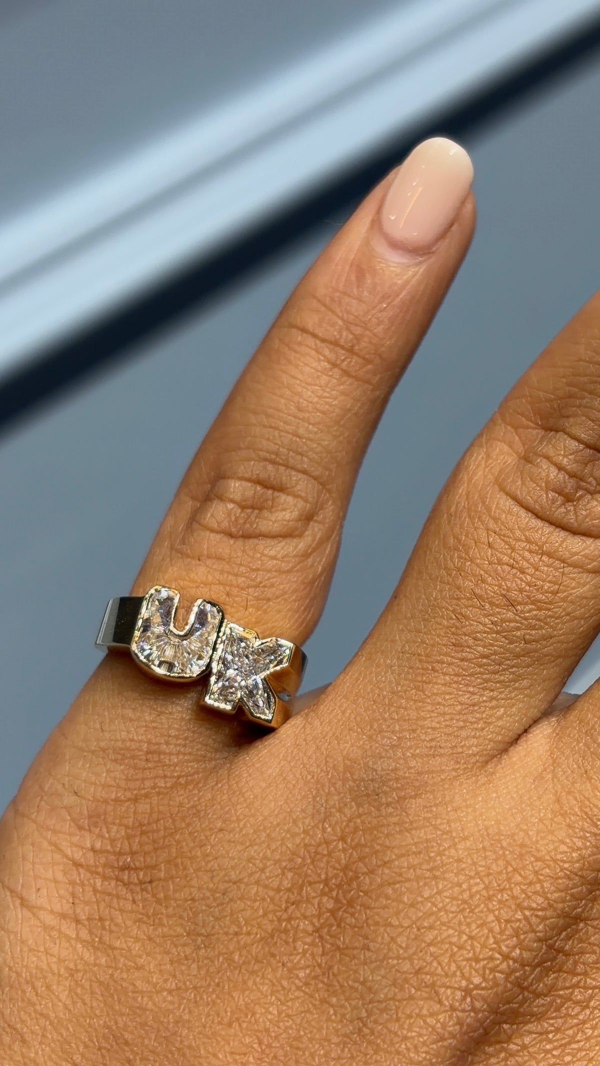 Custom Diamond Cut Initial Ring