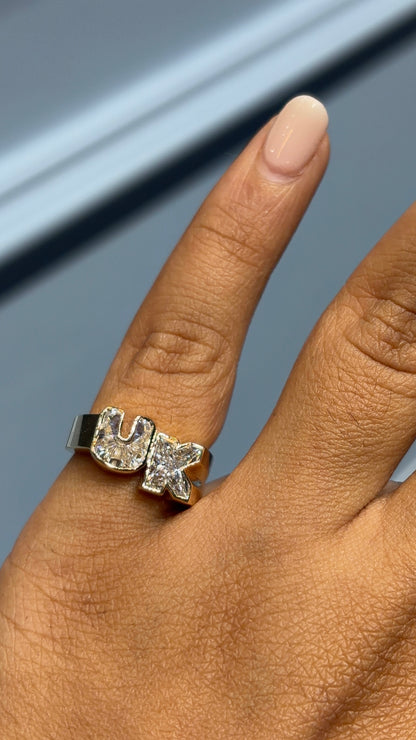 Custom Diamond Cut Initial Ring