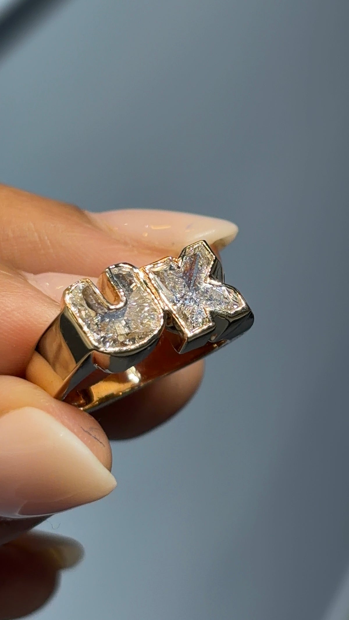 Custom Diamond Cut Initial Ring