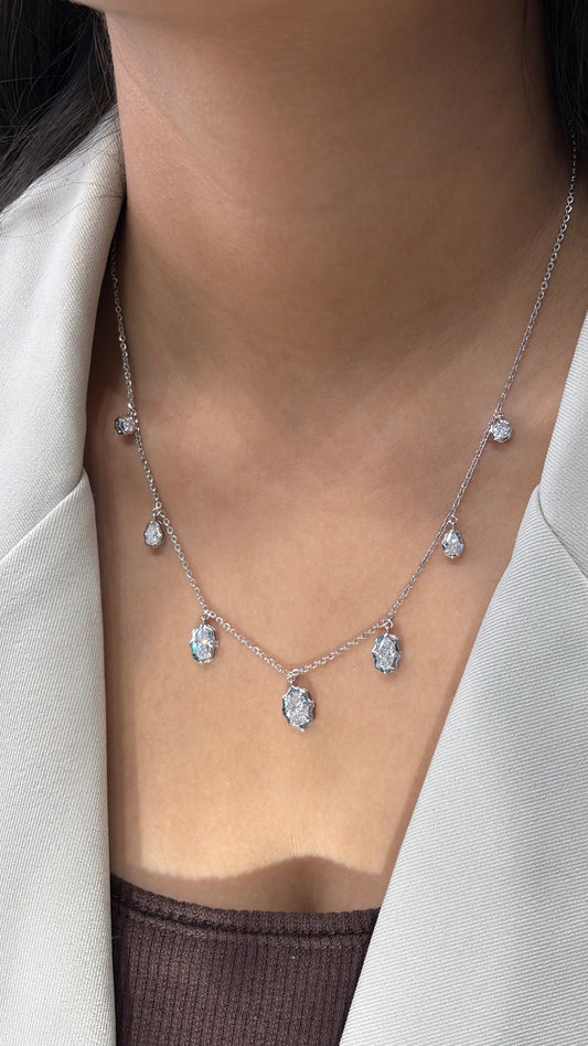 Crown Multi Shape Dangling Lab-Grown Diamond Necklace, IGI-Certified, 14K 18K Gold, front view