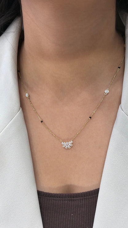 Half Flora diamond station chain pendant, worn, 14K 18K gold