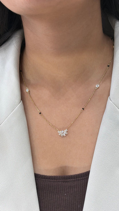 Half Flora Chain Pendant with Diamond Station Chain, IGI-Certified, 14K 18K Gold, front view