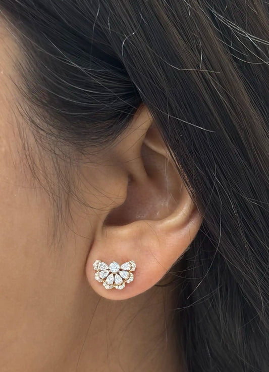 Half Flora Moon Diamond Stud Earrings