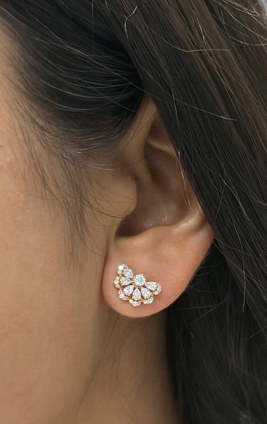 Half Flora Moon Diamond Stud Earrings