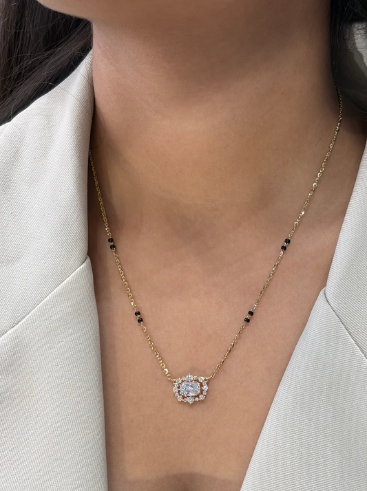 TAJ Ashoka Cluster Halo Lab-Grown Diamond Mangalsutra, IGI-Certified, 14K 18K Gold, front view