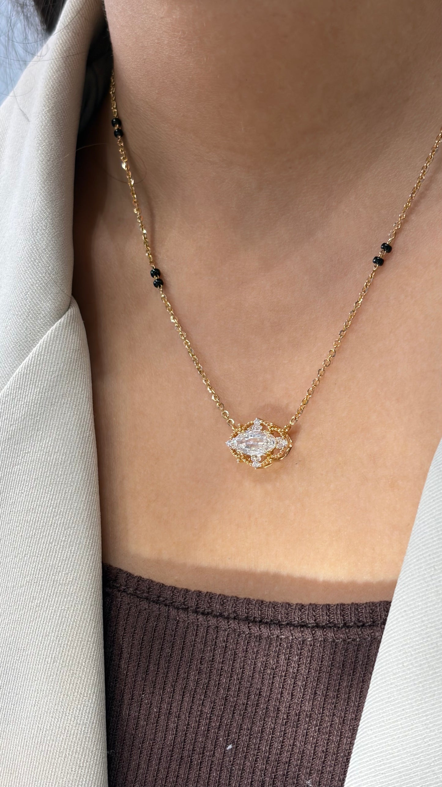 Chandani Step Cut Moval Mangalsutra in Lab Grown Diamond