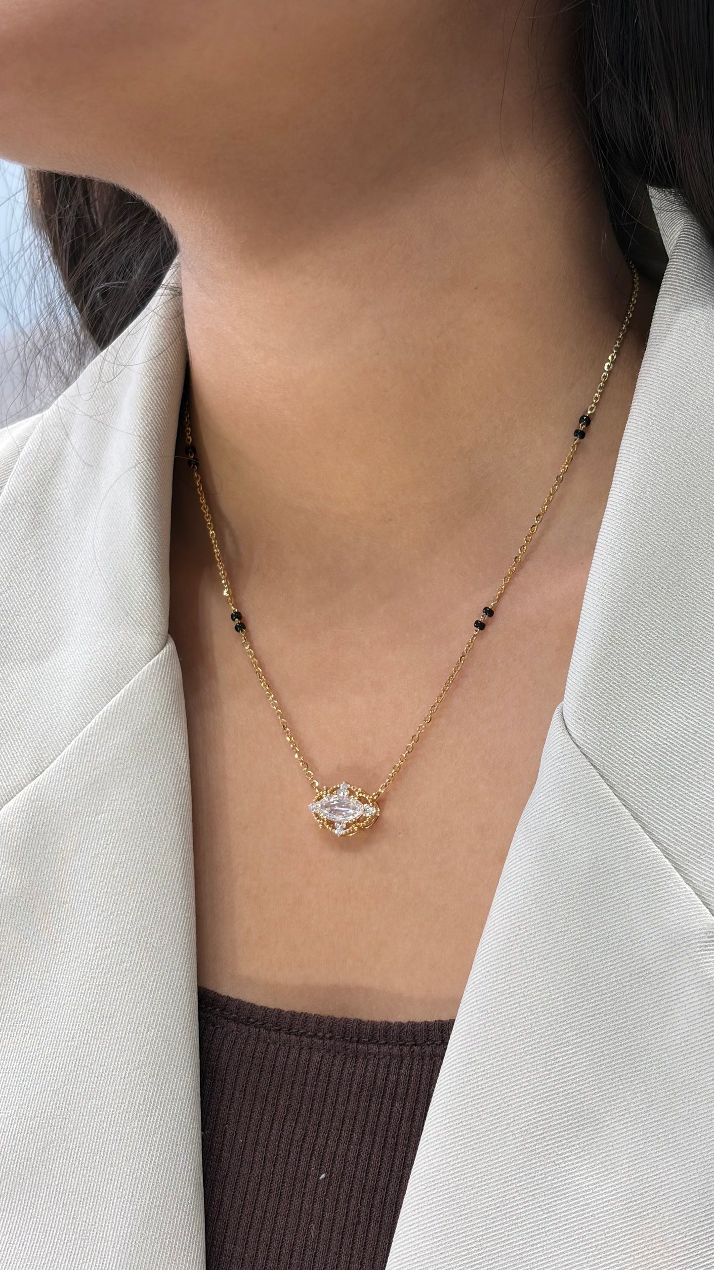 Chandani Step Cut Moval Mangalsutra in Lab Grown Diamond