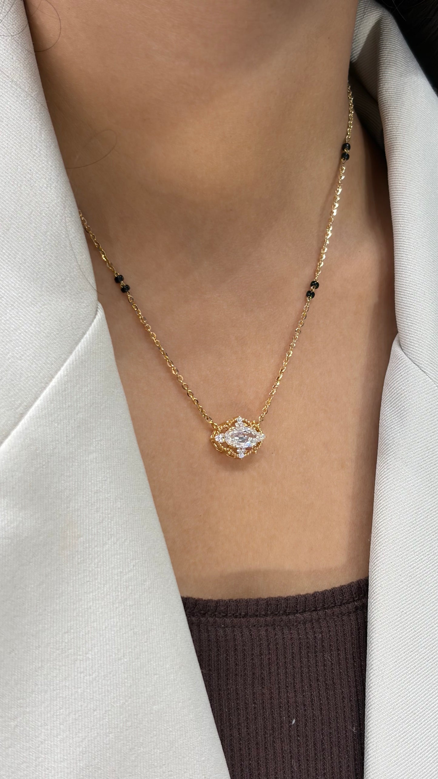 Chandani Step Cut Moval Mangalsutra in Lab Grown Diamond