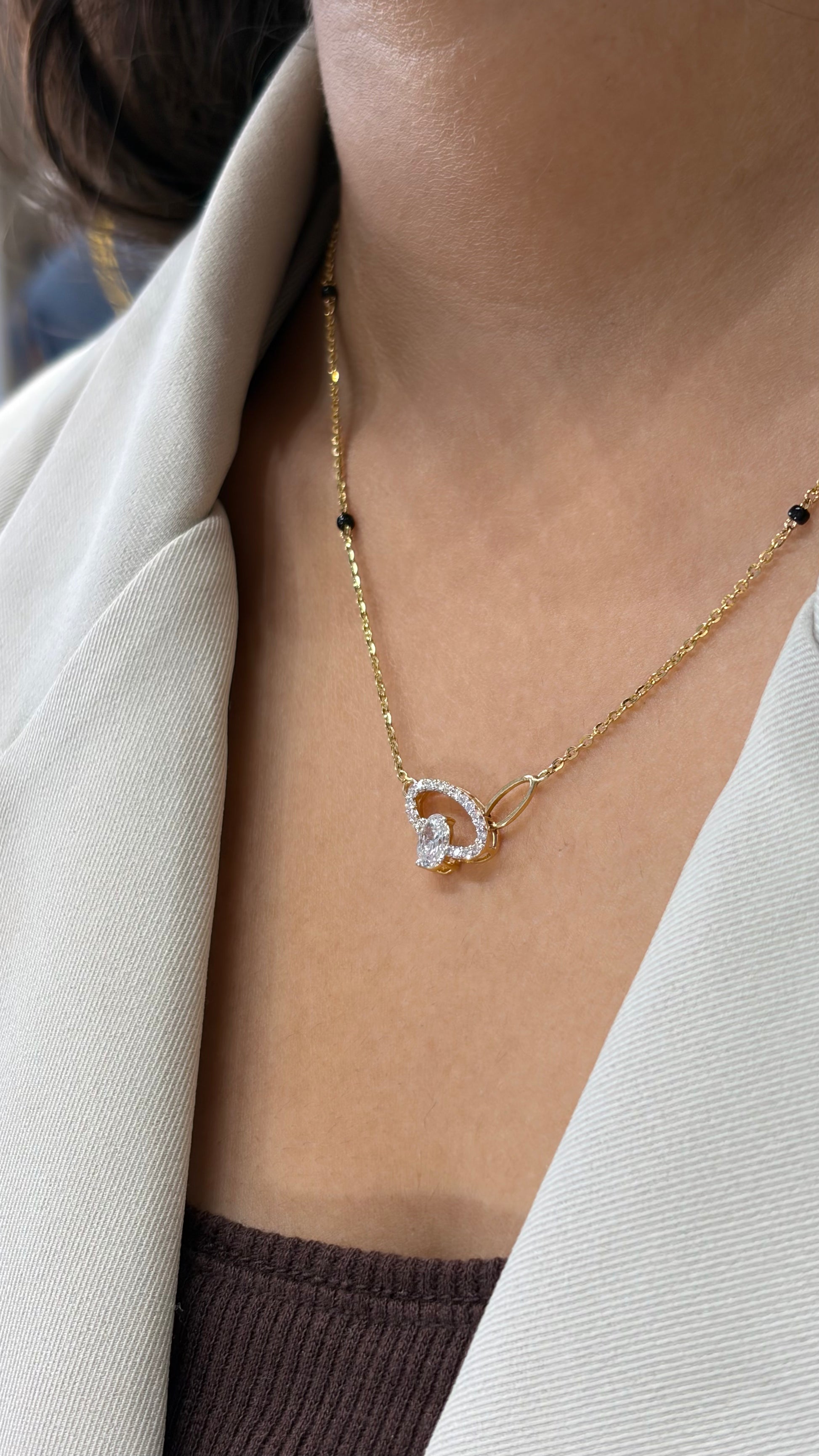 Lab grown diamond gold mangalsutra design for women