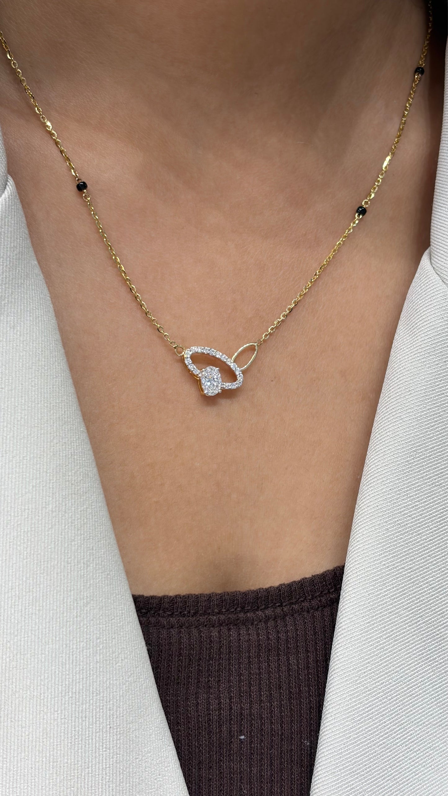 Lab grown diamond gold mangalsutra design for women