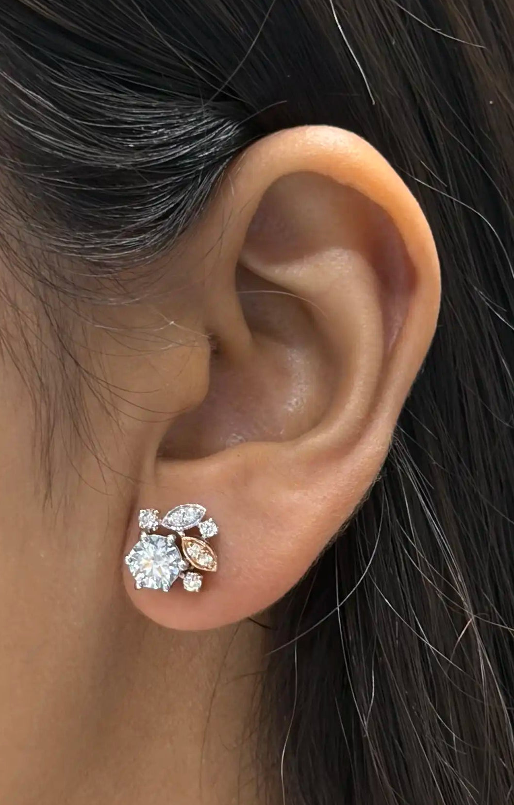 Dual Tone Flaura Diamond Stud Earrings