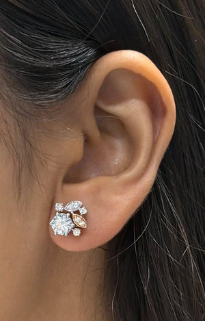 Dual Tone Flaura Diamond Stud Earrings