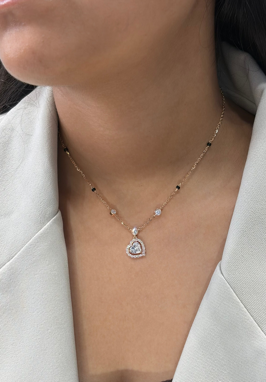 Dangling Heart of Vows Halo Lab-Grown Diamond Mangalsutra, IGI-Certified, 14K 18K Gold, front view