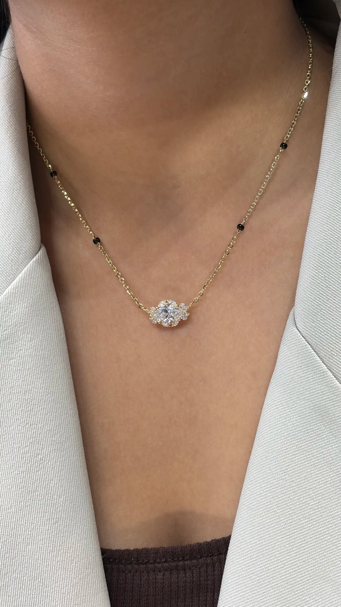 East-West Marquise Art Nouveau Mangalsutra with Baby’s Breath Halo in Lab Grown Diamond