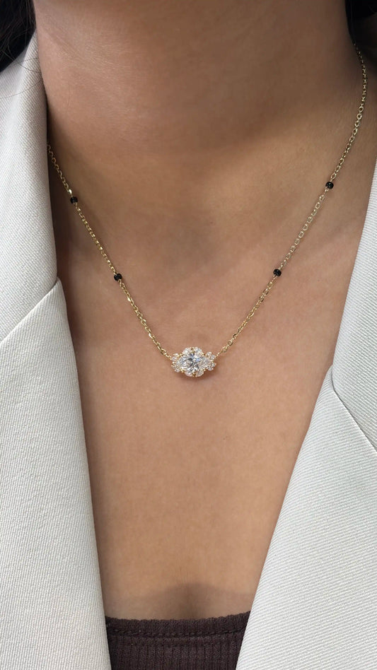 East-West Marquise Art Nouveau Mangalsutra with Baby’s Breath Halo in Lab Grown Diamond