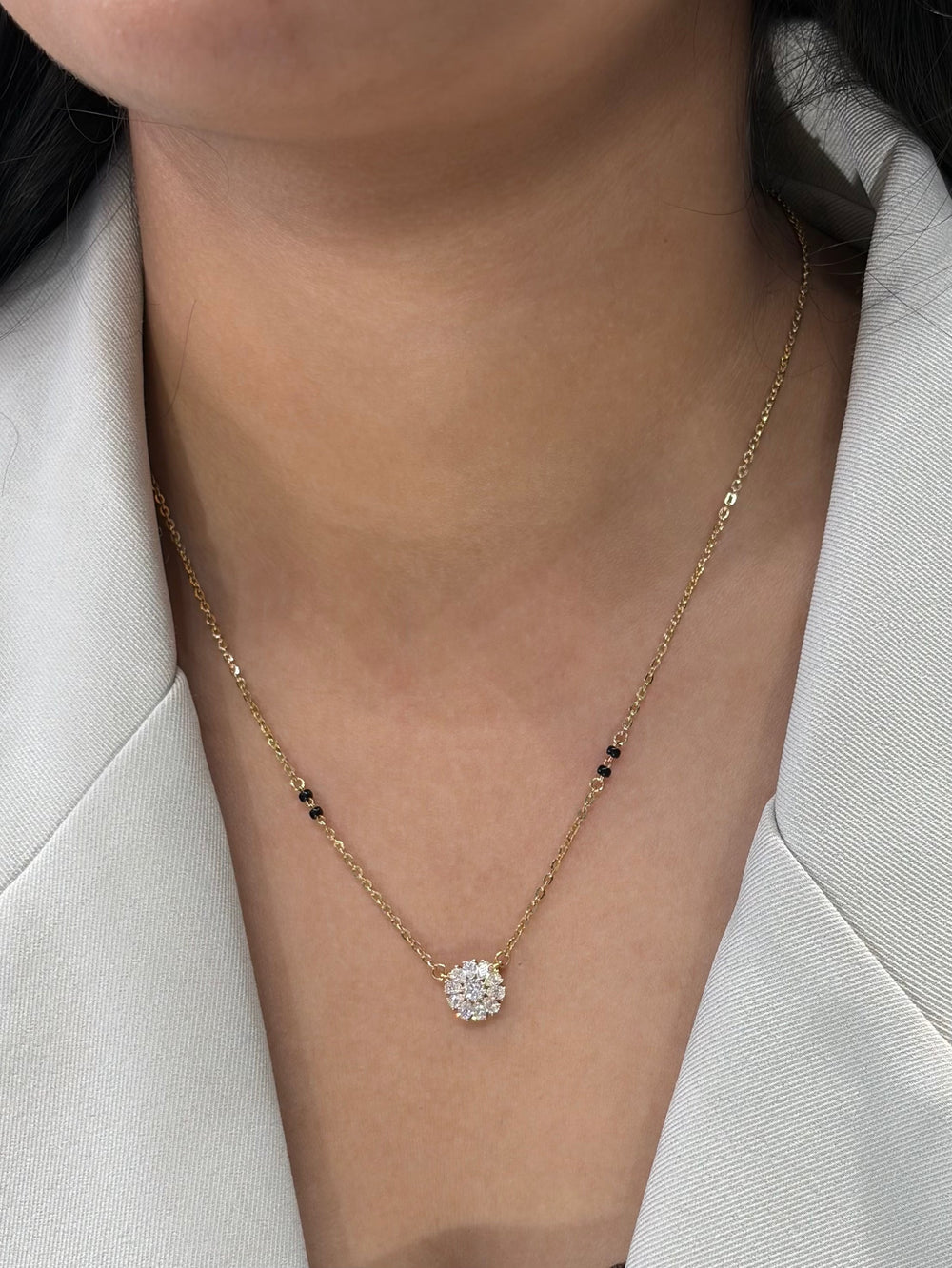Surya Sunflower Pear & Round Diamond Mangalsutra | Lab-Grown Diamond
