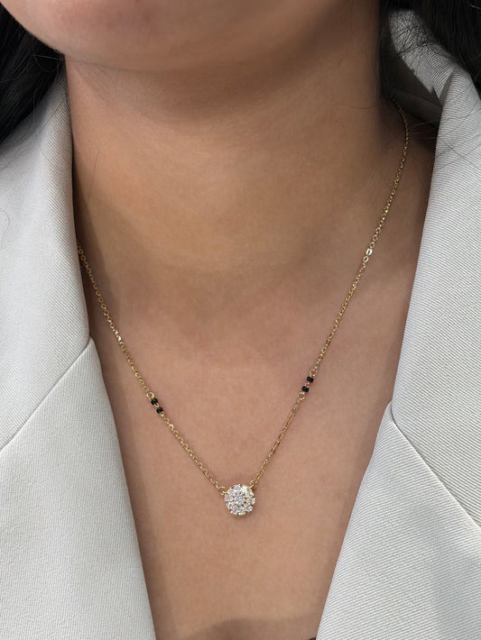 Surya Sunflower Pear and Round Lab-Grown Diamond Mangalsutra, IGI-Certified, 14K 18K Gold, front view