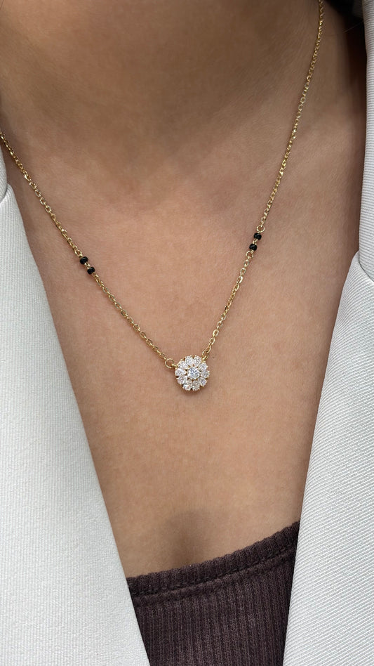 Surya Sunflower Pear & Round Mangalsutra in Lab Grown Diamond