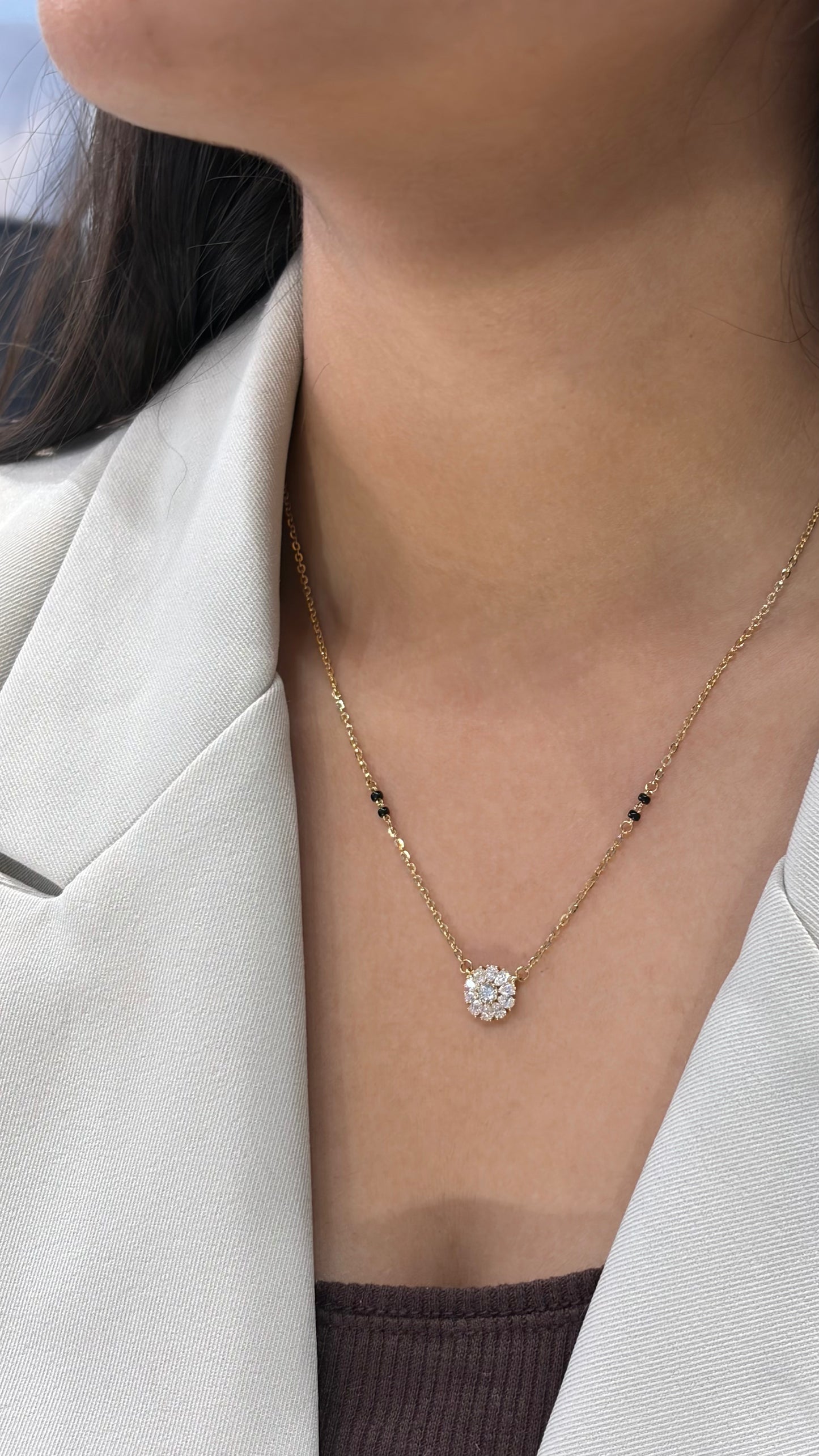 Surya Sunflower Pear & Round Mangalsutra in Lab Grown Diamond