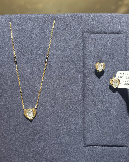 Hrida Luxé Solitaire Necklace Set – 14K 18K Gold, Pendant & Earrings, Modern Indian Jewelry