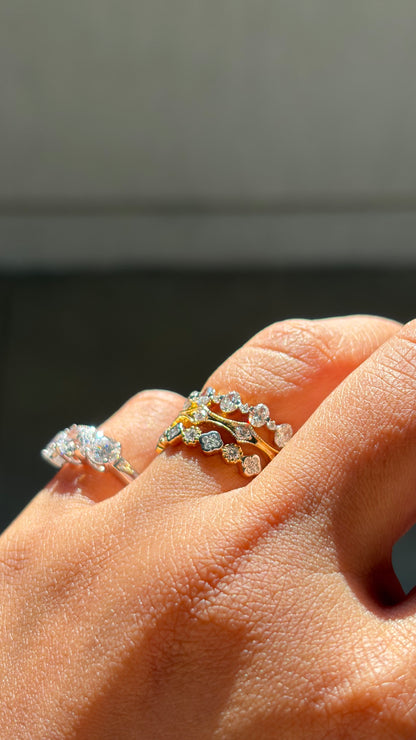 Crown Round Diamond Stack Ring