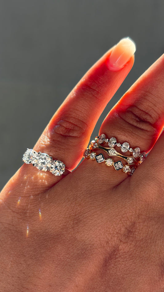 Three-Stone Round Solitaire Lab-Grown Diamond Ring, IGI-Certified, 14K 18K Gold, front view