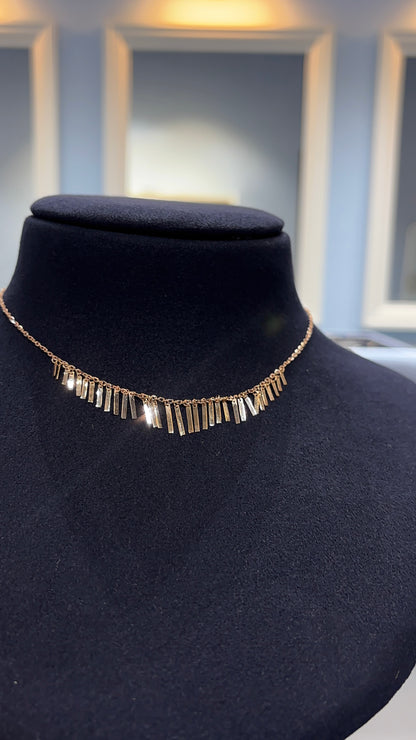 18K Rose Gold Bar Fringe Necklace - Contemporary Statement Piece 17.5 Inch