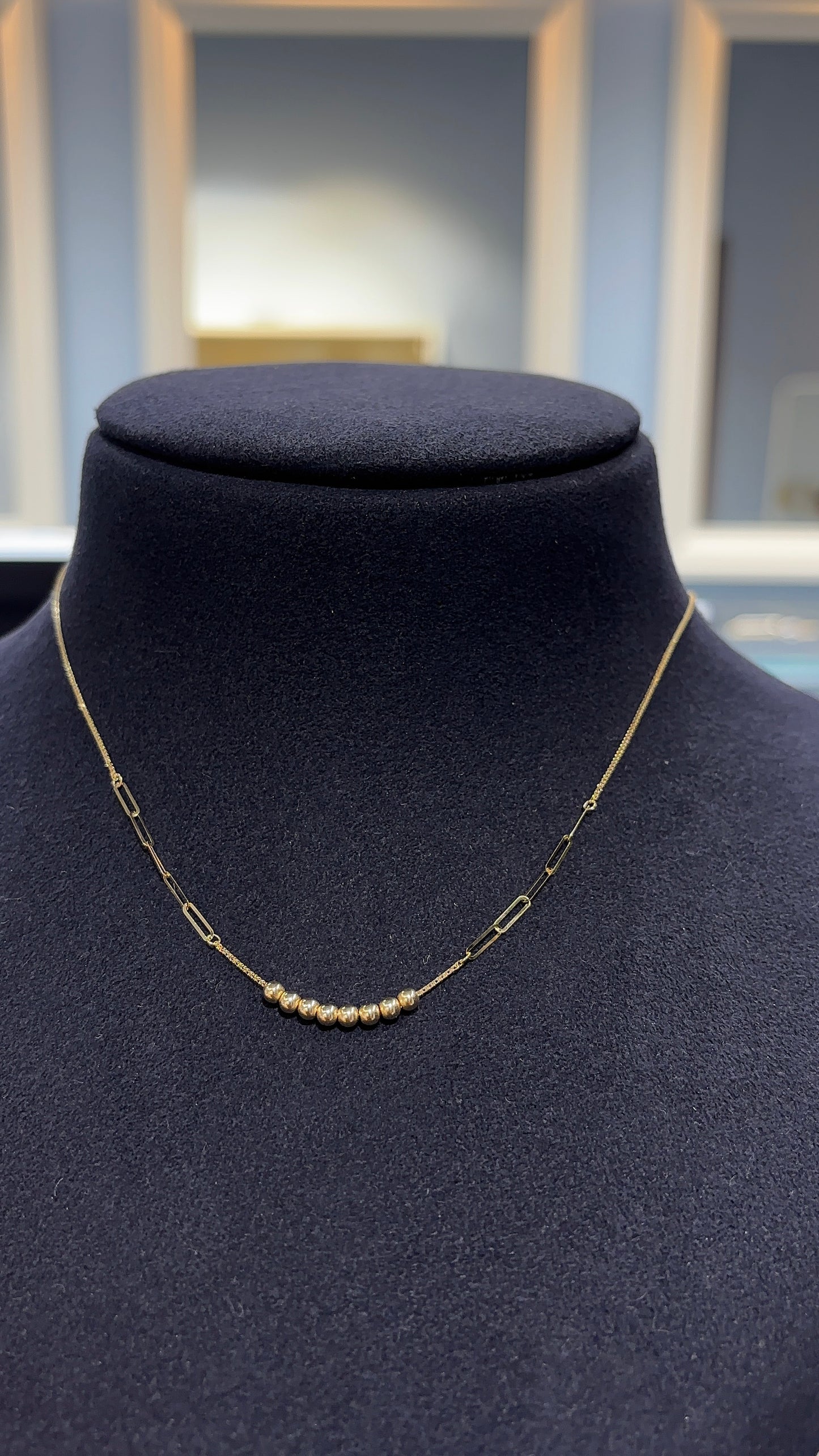 18K Yellow Gold Bead Cluster Necklace - Adjustable 16+1 Inch Chain