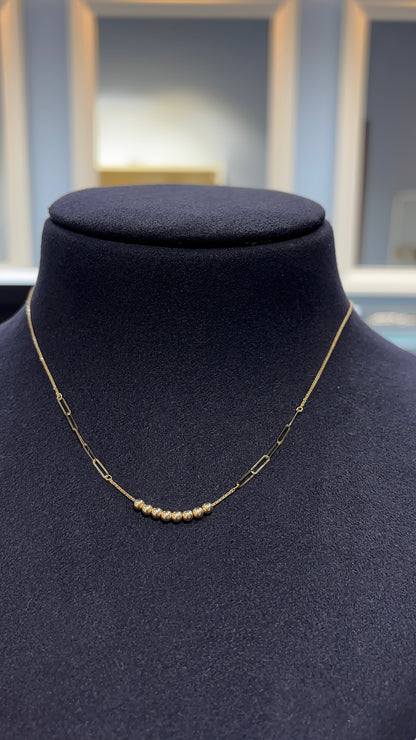 18K Yellow Gold Bead Cluster Necklace - Adjustable 16+1 Inch Chain