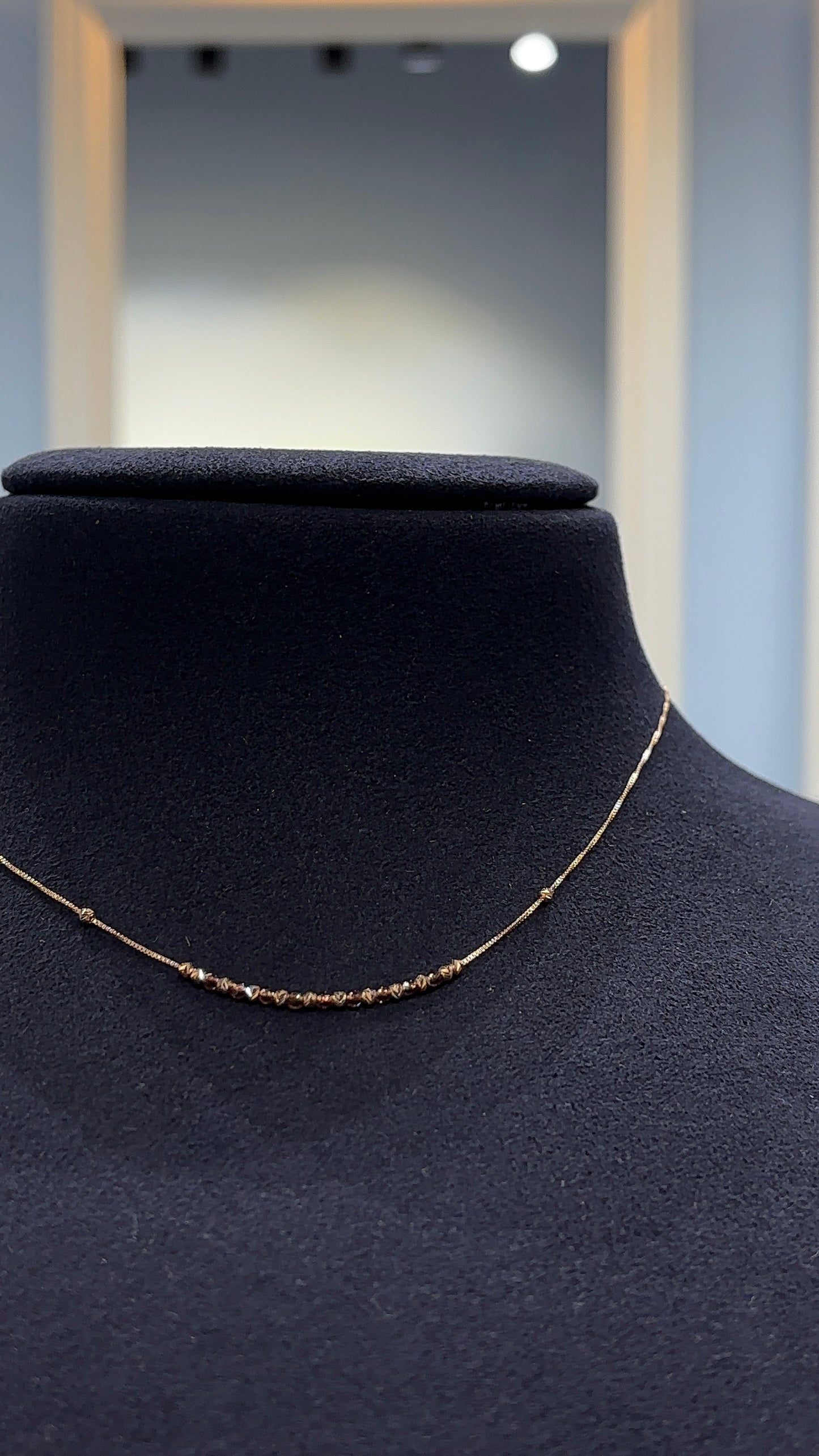 18K Rose Gold Micro Bead Station Necklace - Delicate 16 Inch Chain
