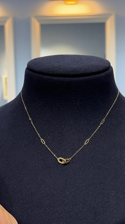 18K Yellow Gold Linked Oval Pendant Necklace - Adjustable 16+1 Inch Chain