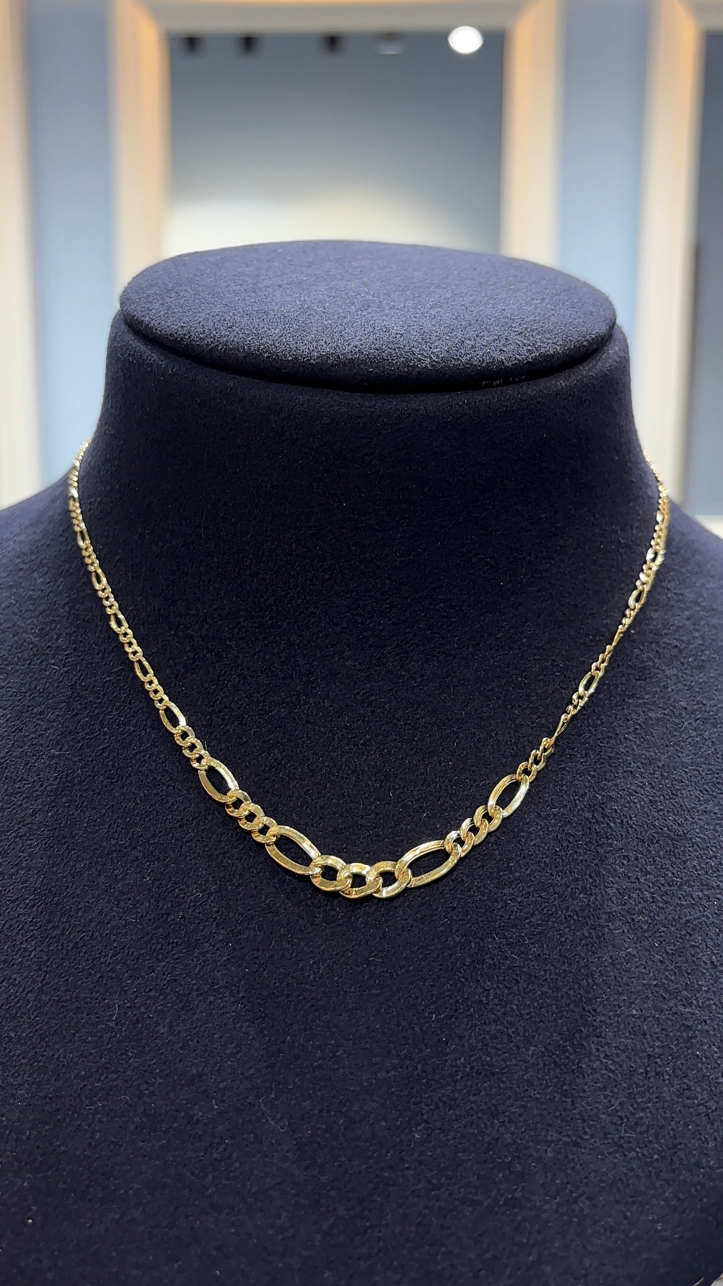 18K Yellow Gold Figaro Chain for Men - Italian Style 17 Inch
