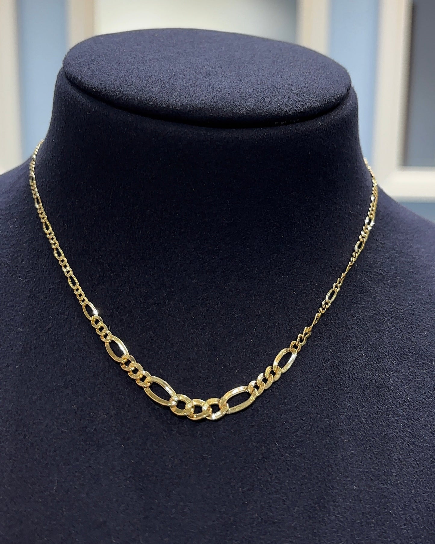18K Yellow Gold Figaro Chain for Men - Italian Style 17 Inch