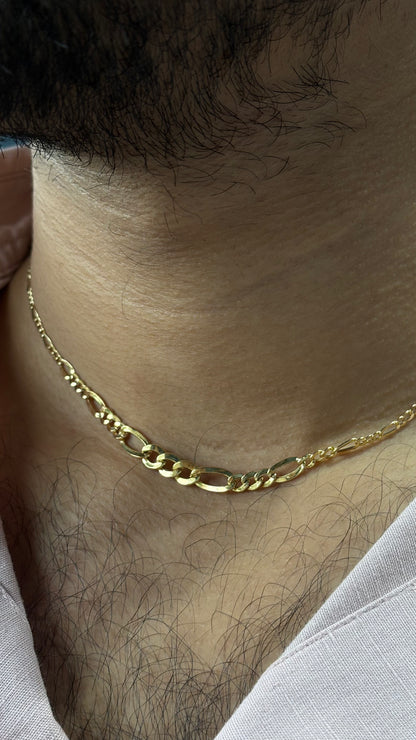 18K Yellow Gold Figaro Chain for Men - Italian Style 17 Inch