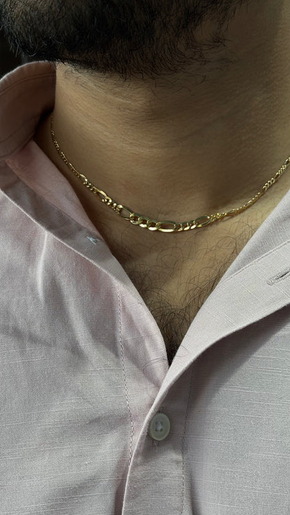 18K Yellow Gold Figaro Chain for Men - Italian Style 17 Inch
