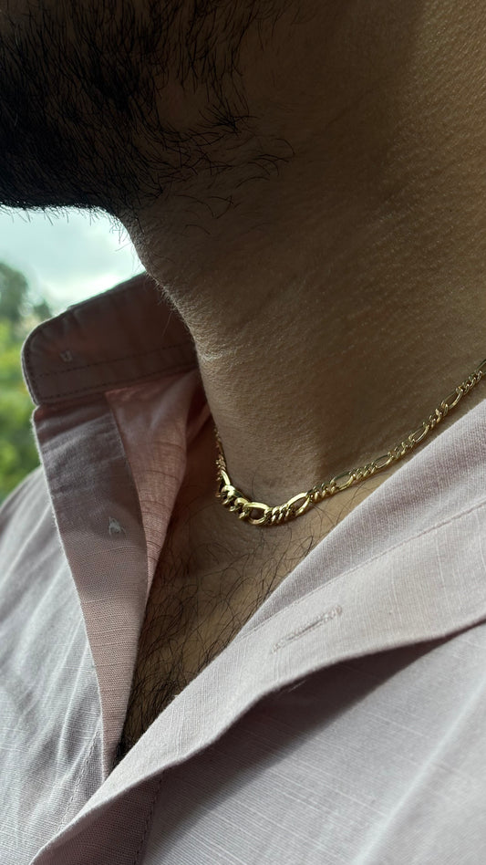 18K Yellow Gold Figaro Chain for Men - Italian Style 17 Inch