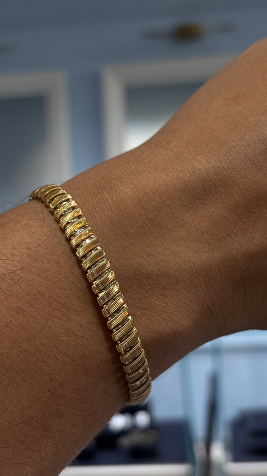 18K Yellow Gold Tubular Link Men's Bracelet - Lightweight 7+1 Inch Adjustable