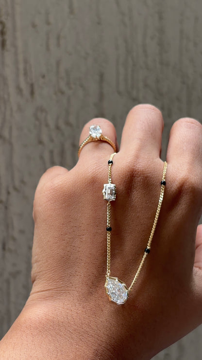 Step Cut Pear Diamond Mangalsutra with Emerald Charm